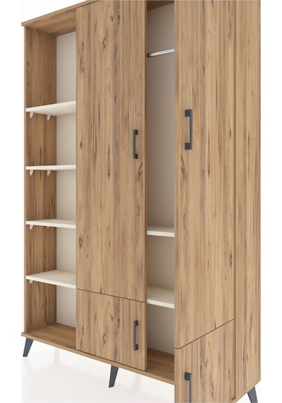 Arges Dolap 6 Raflı 4 Kapaklı Tek Askılı 132x30x195 Çam-çam/a... Çam
