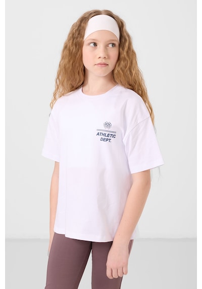 Beyaz Pamuklu O Yaka Oversize Fit Baskılı Kız Çocuk T-shirt - 75178 Beyaz