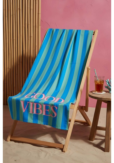Good Vibes Çizgili Plaj Havlusu 70x150 Cm Mavi