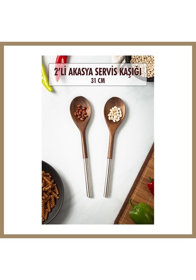 Bezos Akasya 2 Li Servis Kaşığı & Sunum Kaşığı & Salata Servis Seti 22