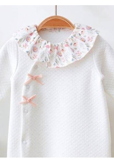 Miomini Baby Kız Bebek Yakalı Patikli Çiçekli Tulum-14959 Ekru