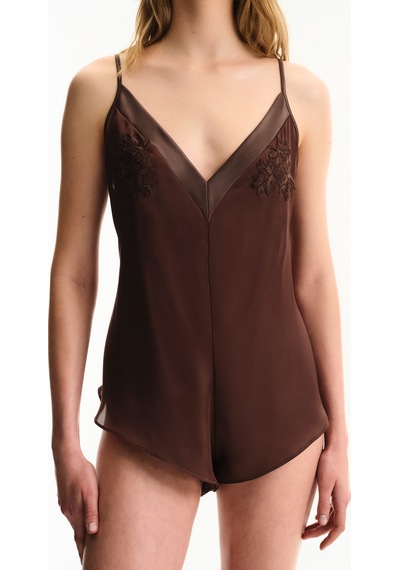 Penti Kahverengi Saten Chiffon Teddy Tulum