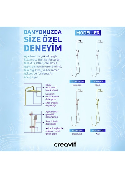Creavit Sh660g Gold Tepe Duş Sistemi Gold