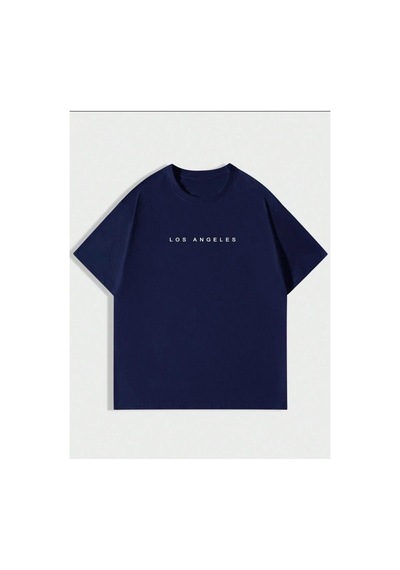 Medinenur Los Angels Yazı Detaylı Basic T-shirt Lacivert