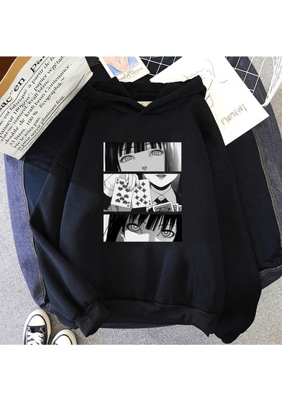 Anime Kakegurui Kapşonlu Sweatshirt Siyah
