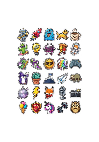 30 Adet Sevimli Renkli Maskot Sticker Seti - Laptop Defter Telefon Su Matarası İçin Çok Renkli