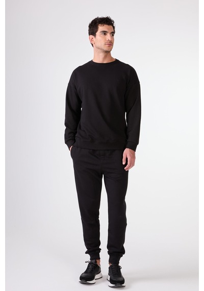 Dufy Siyah Bisiklet Yaka Regular Fit Erkek Sweatshirt Siyah