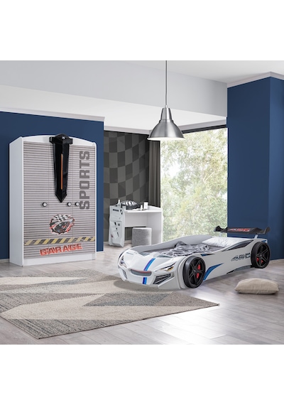 Setaymobilya Sports Çocuk Odası - Merso Arabalı Yatak, Dolap, Masa - Beyaz