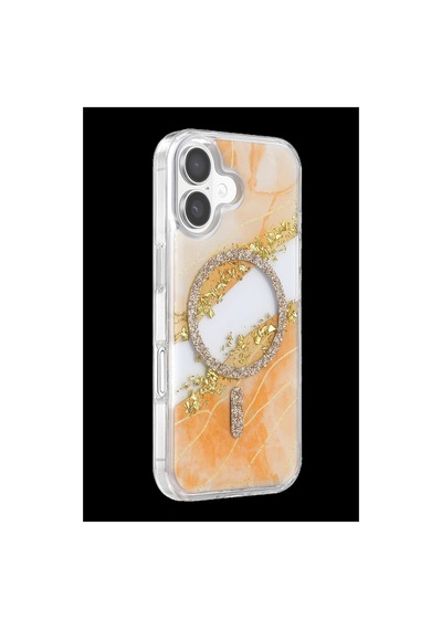Onegif Apple iPhone Uyumlu 17 Lotus Simli Magsafe Kapak - Turuncu İtdark57003