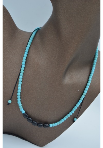 Stoneage Jewellery Arpa Oniks Ve Turkuaz Taşlı Metalsiz  Kolye Mavi