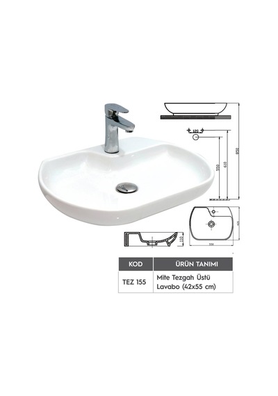 Alvit Mite Tezgahüstü Lavabo 42 x 55 CM
