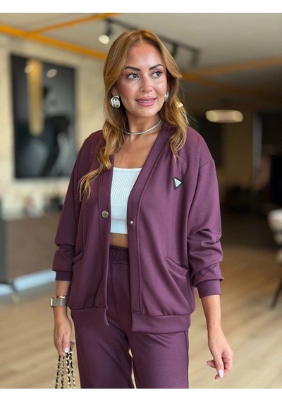 Zenna Tarz Kadın Modal Kumaş Arma Detay Hırka Pantolon Ikili Takım Mürdüm Zenna Tarz Kadın Modal Kumaş Arma Detay Hırka Pantolon Ikili Takım Mürdüm
