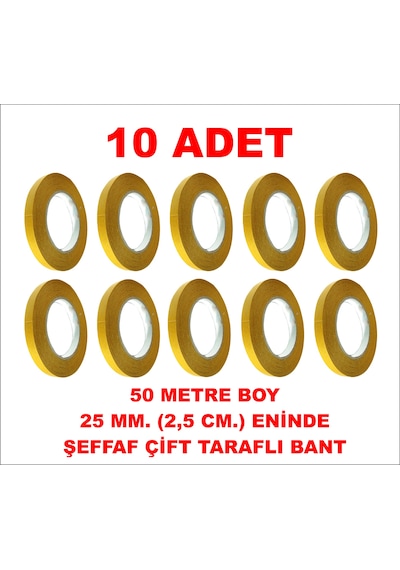 Çift Taraflı Şeffaf Bant 50 M. 25 Mm 10 Adet