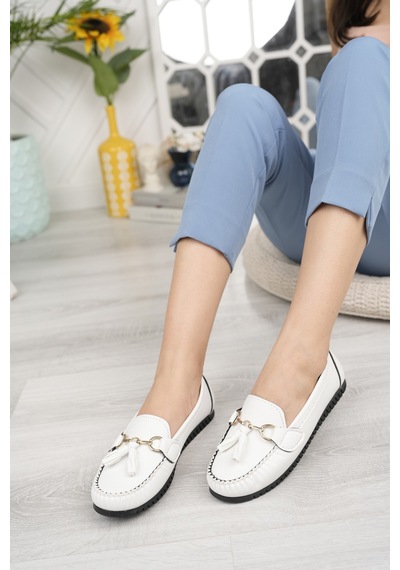 Khayt Tassel Casual Günlük Kadın Babet Ayakkabı Beyaz
