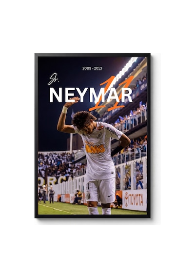 Neymar Jr 11 Santos Siyah Çerçeveli Tasarım Tablo Futbol Spor Poster