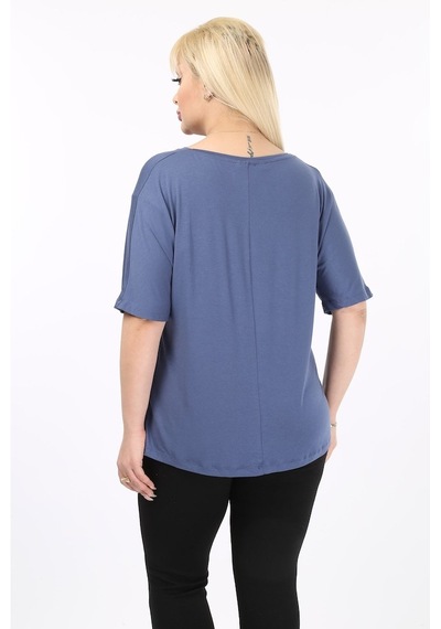 Kelebek Baskılı Taşlı Büyük Beden Kadın Tshirt 37B-2096 Çok Renkli