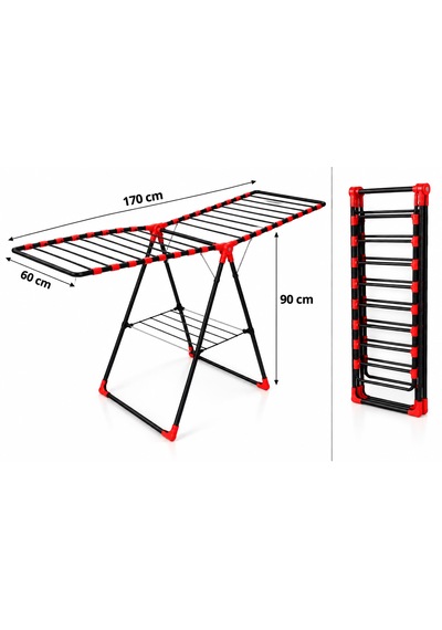 Arvıona Home 170 Cm Kalın Borulu Katlanabilir Metal Çamaşır Kurutmalığı 8 Borulu Kırmızı