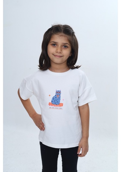 Toontoy Kids Toontoy Kız Çocuk Baskılı Bisiklet Yaka Kısa Kollu Tişört 24979 Açık Sarı