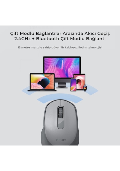 Philips SPK7448 Kablosuz Bluetooth 1600 DPI 4 Tuşlu Optik Mouse