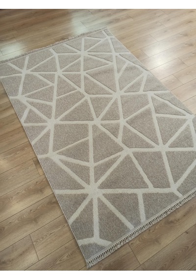 Çam Halı Enti Halı Togo 7502 Bej Geometrik Desenli Makine Halısı