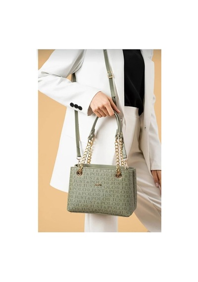 Just Polo Orijinal Orijinal Kadın 3 Bölmeli Zincir Detaylı Ayarlanabilir Askılı Lüks El & Omuz Çantası Shoulder Bag Yeşil