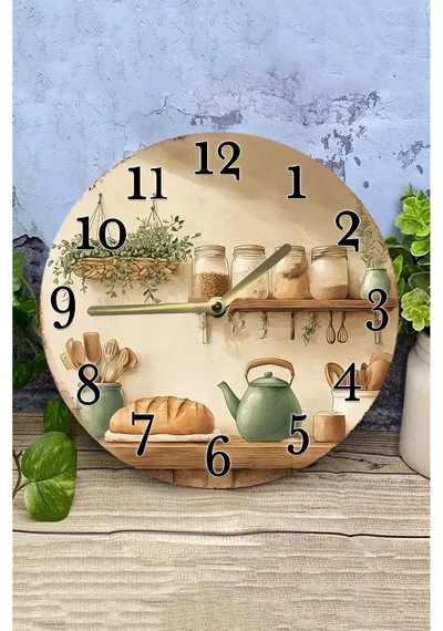 Nostaljik Raflı Mutfak Temalı Mdf Saat Çift Katmanlı 33 Cm Country Tarz Dekor Sdw356 Renkli