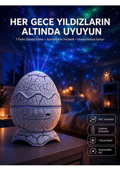 Shnstore Yumurta Görünümlü Masa Ve Gece Lambası Renk Değiştirebilen Projektör Shntknd0720