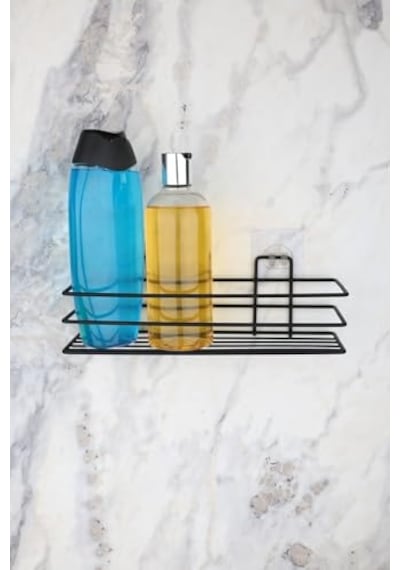 Banyo Düzenleyici Banyo Rafı Sabunluk 2 Li Set Yapışkanlı Duş Rafı Organizer - Mat Siyah Diğer