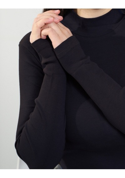 Alya Underwear Kaşkorse Yarım Boğaz Body Sweatshirt, Fitilli Kumaş, Likralı, Bordo SIYAH