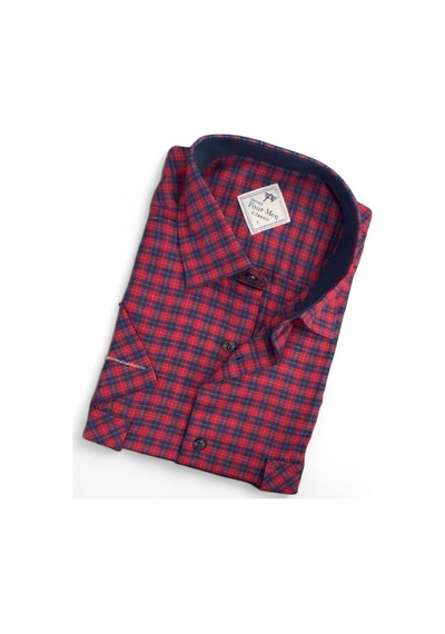Linen Keten 2 Cepli Kısa Kollu Kırmızı Baba Gömleği Regular Kalıp -10039 Kırmızı