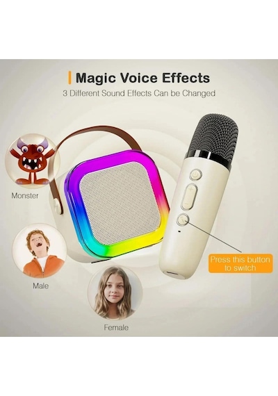 Karaoke Hoparlör 5w Tf Kart/usb/tws/ses Değiştirme Özellikli Mikrofonlu Rgb Işıklı Bluetooth Speaker
