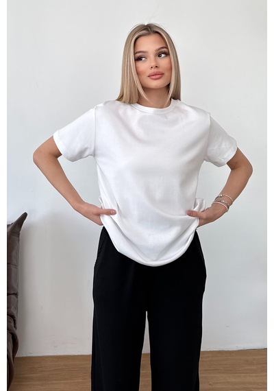 Kadın Bisiklet Yaka Basic T-shirt Beyaz - 26y Mw0000086