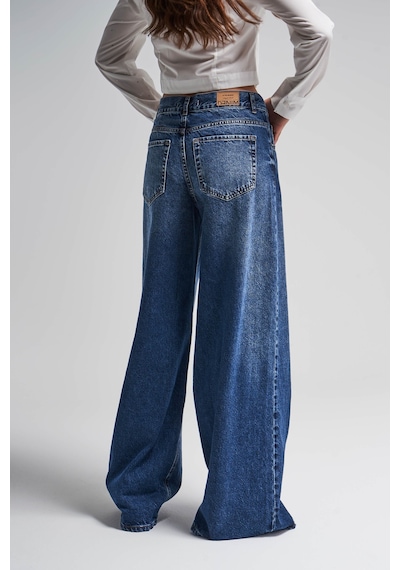 Itsbasic Kadın Koyu Mavi Renk Hera 17w45 Palazzo Fit Bol Kesim Denim Jean