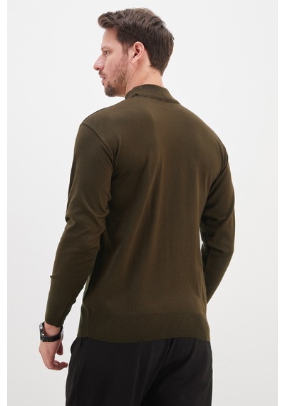 Fullamoda Basic Dik Yaka Regular Fit Triko Kazak Haki