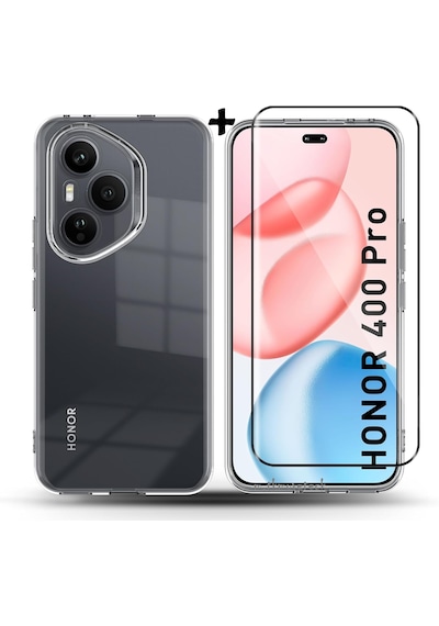 Honor 400 Pro Kılıf Şeffaf Silikon + 5d Ekran Koruyucu Cam Set