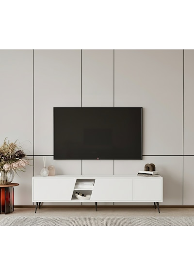 Roma 175 Cm Tv Ünitesi 100% Mdf Metal Ayak Beyaz