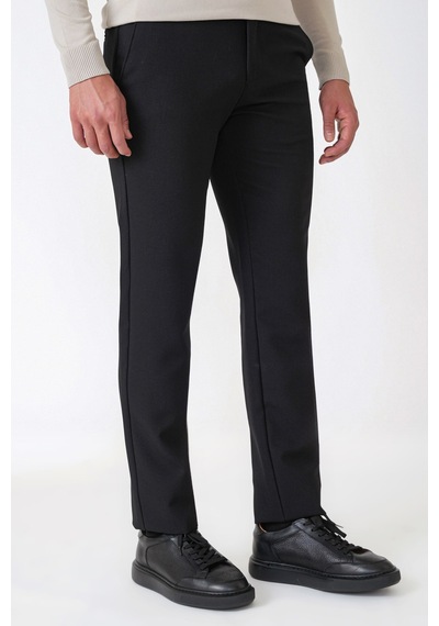Comfort Fit Yan Cepli Esnek Pamuklu Siyah Pantolon P 1234