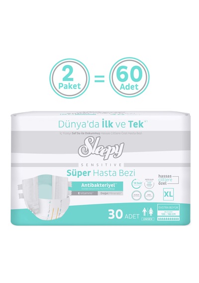 Sleepy Sensitive Antibakteriyel Süper Yetişkin Hasta Bezi Xlarge 30x2 60 Adet XL