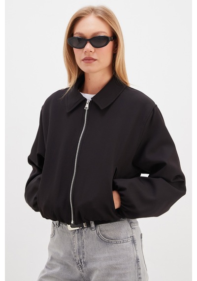 Fullamoda Fermuarlı Polo Yaka Bomber Ceket Siyah