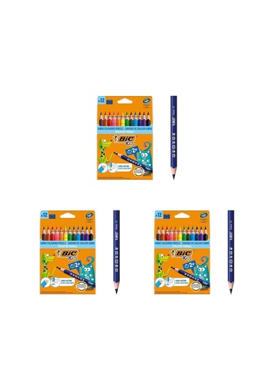 Bıc Kids Evolution Üçgen Jumbo Kuru Boya Kalemi, 12'li Kutu, 2 Yaş Ve Üzeri Çocuklar İçin İdeal, Kıymık Oluşturmaz, Çiğnemeye Karşı Dayanıklı 3lü Paket Diğer