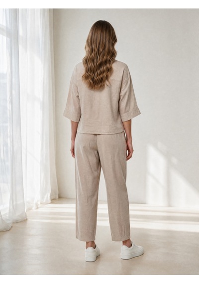 Nealirsanall.com Kadın Tencel Kumaş Düğmeli Düşük Omuz Gömlek Ve Beli Lastikli Pantolon İkili Takım Taş Nealirsanall.com Kadın Tencel Kumaş Düğmeli Düşük Omuz Gömlek Ve Beli Lastikli Pantolon İkili Takım Taş