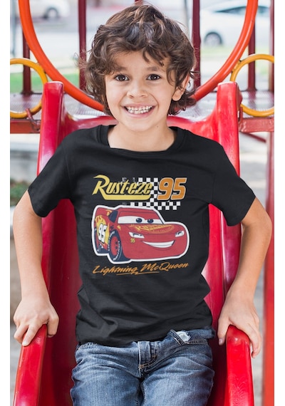 Sevbano Lightning Mcqueen Şimşek Arabalar Baskılı Unisex Çizgi Film Çocuk Siyah