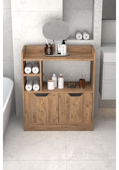 Çok Amaçlı Banyo Dolabı Kahverengi Çok Renkli