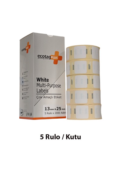 Ecotagplus Dymo Muadili Etiket - 13 Mm X 25 Mm - 5 X 2000 Adet - Eko Paket - 11353 1