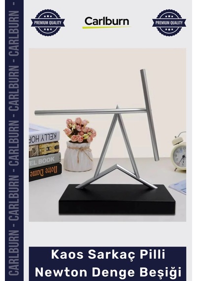 Özel Üretim Modern Ofis Dekorasyon Kinetik Sanat Heykeli 40 Cm Kaos Sarkaç Pilli Newton Denge Beşiği
