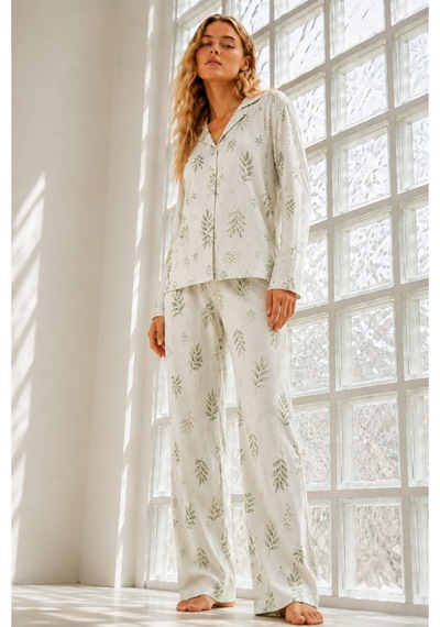 Kadın Regular Bürümcük Çağla Yeşili Pijama Takımı
