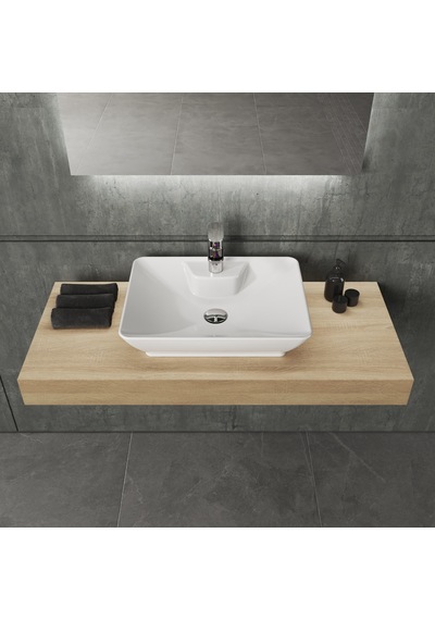 Q-Smooth Line Tezgah Üstü Lavabo Batarya Delikli 52x40 CM Beyaz