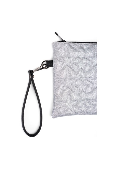 Newish Polo Kadın Simli Yıldız Desenli Bilek Askılı Portföy/clutch El Çantası Gri