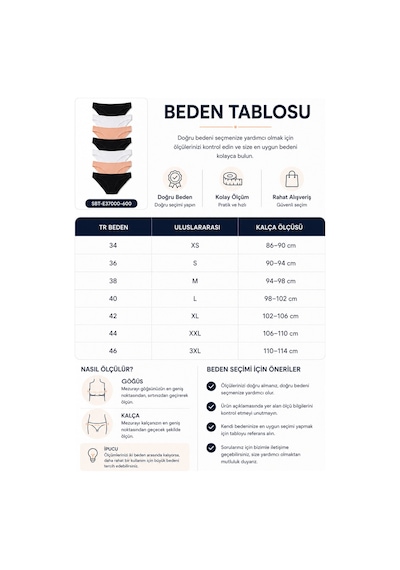 Sebatingo Kadın Külot Bikini Pamuklu Çok Renkli 7 Li Paket Model E37000-600 L