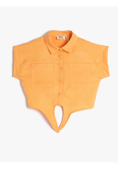 Koton Crop Gömlek Önden Bağlama Detaylı Kısa Kollu Cepli Modal Kumaş Turuncu 3skg60160aw Turuncu
